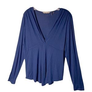 Soft Surroundings | Navy Blue Jersey Knit Long Sleeve V-Neck Top, XL